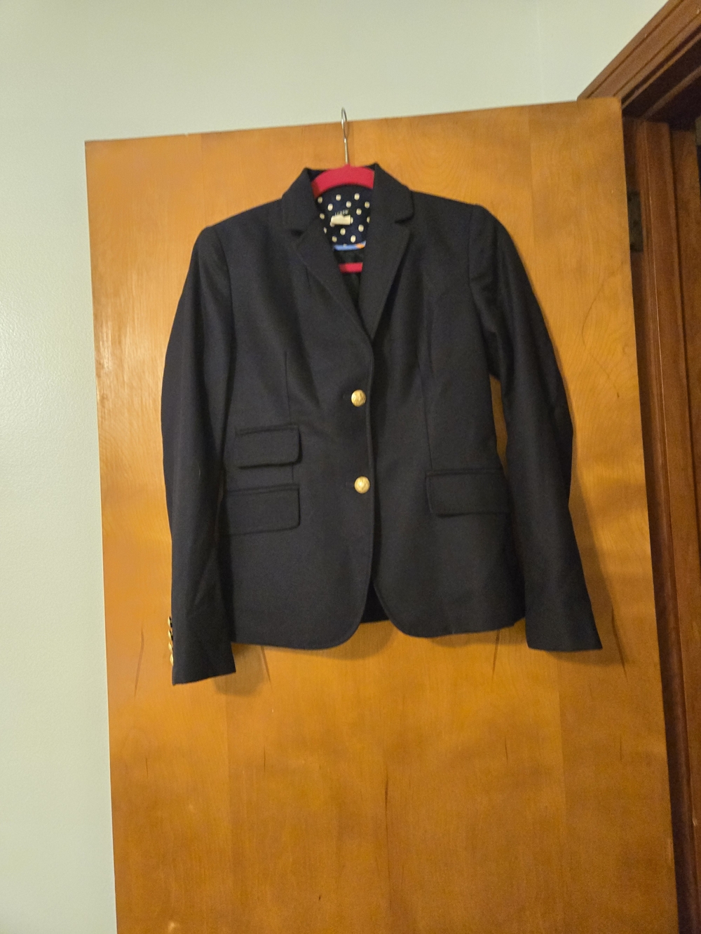 J Crew Navy Blue Wool Blazer Jacket Gold Buttons Size 2